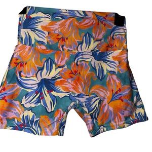 Stone Fox Swim Teal Floral Pull-On Coverup Shorts with Orange & Pink Blooms